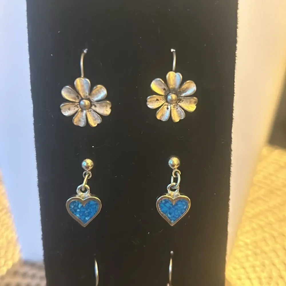 5 silver vintage earrings